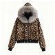 Women's Leopard Print Faux Fur Hooded Jacket