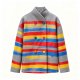 Women's Gray Colorful Stripe Mandarin Collar Jacket with Multi-Color Buttons
