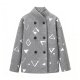 Women's Gray Geometric Pattern Mandarin Collar Jacket