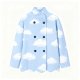 Women's Light Blue Cloud Print Mandarin Collar Jacket with Scalloped Hem