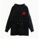 Women's Black Velvet Hoodie with Red Heart Emblem