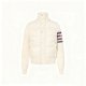 Women's Cream Quilted Bomber Jacket with Pink Dot Stripe Sleeve