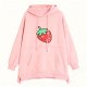 Women's Pink Cute Strawberry Print Hoodie with Side Slits