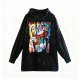 Women's Black Velvet Hoodie with Abstract Graffiti Print